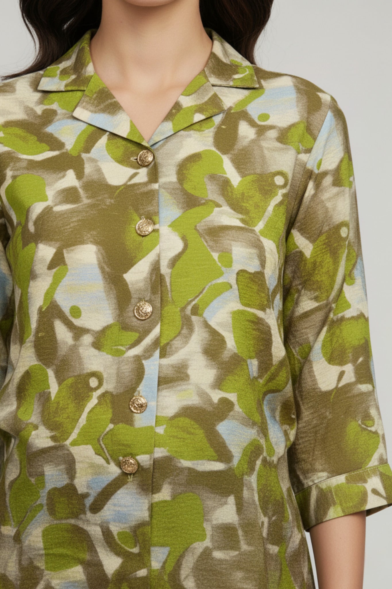 Brushstroke Printed Shirt with Gold Buttons