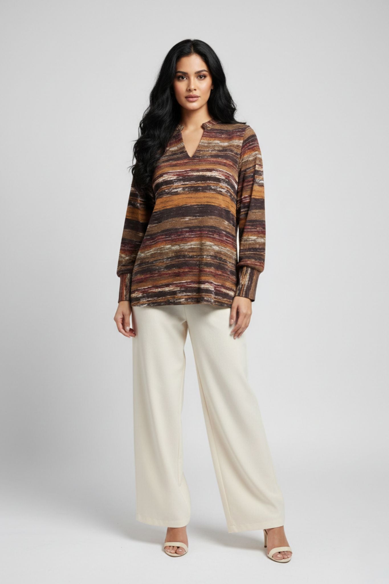 Earth-Tone Printed Tunic – Brown | Viscose Blend