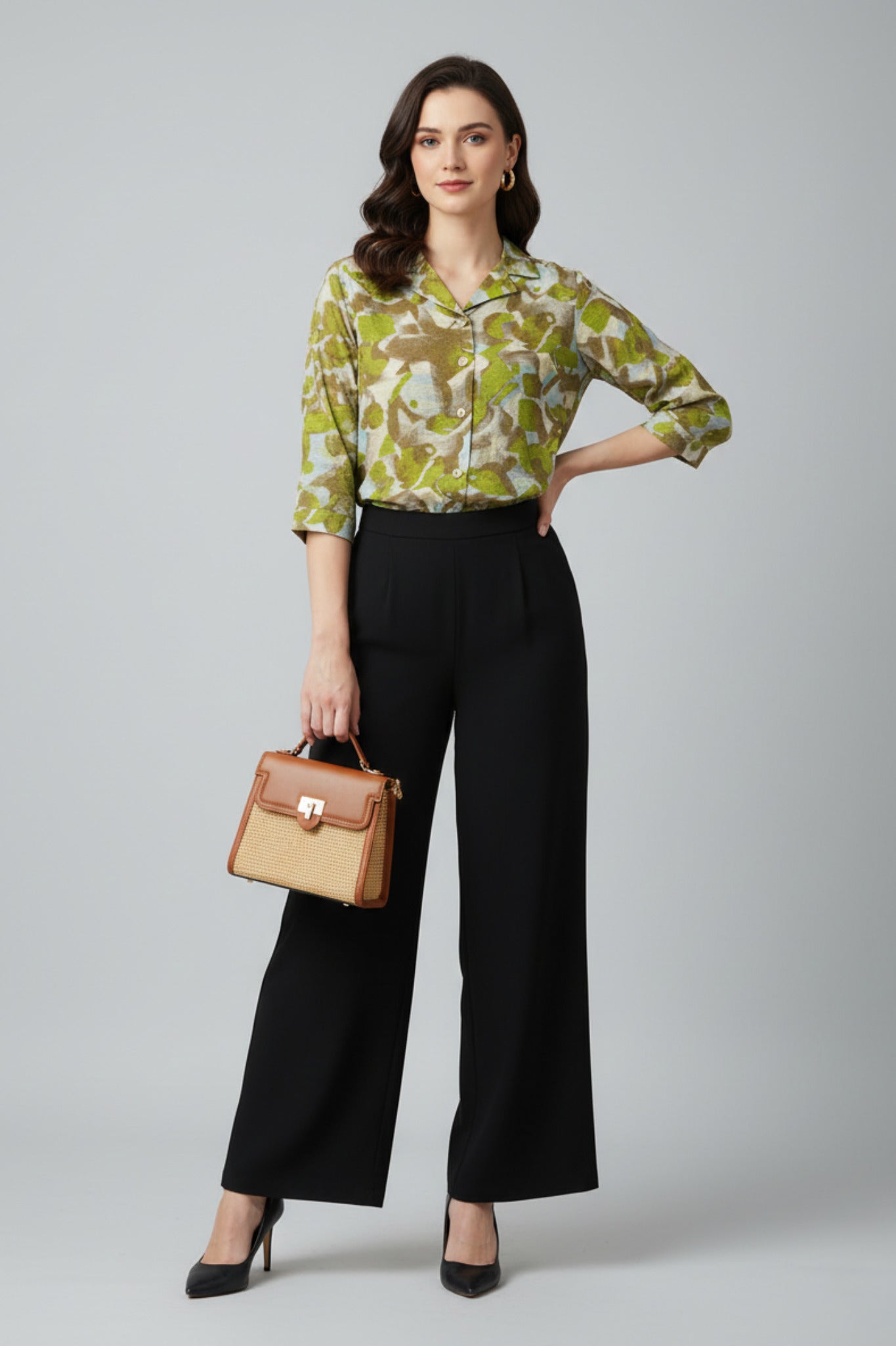 Brushstroke Printed Shirt with Gold Buttons