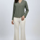 Pleated V-Neck Top - Olive | Polyester