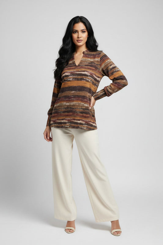 Earth-Tone Printed Tunic – Brown | Viscose Blend