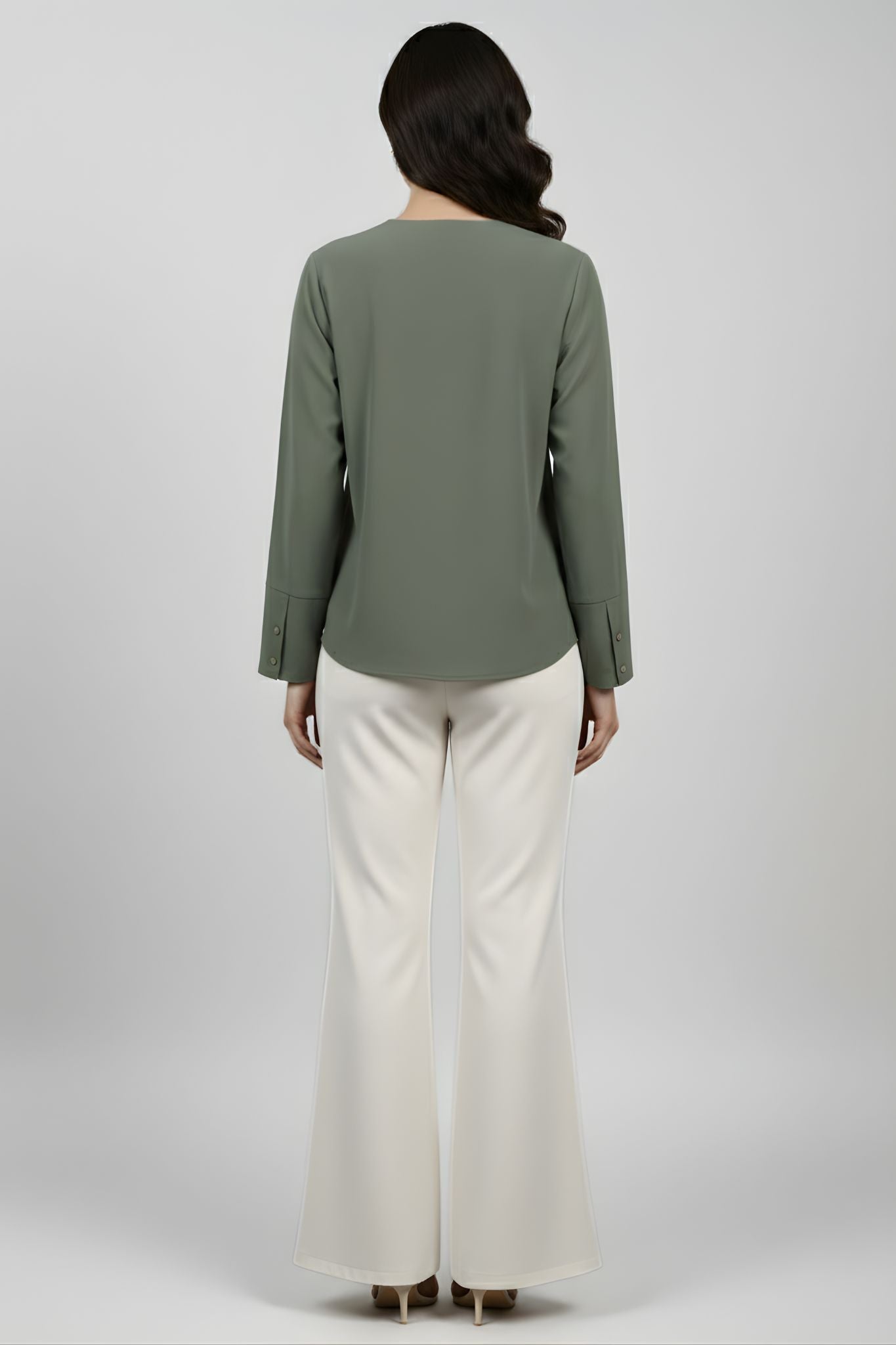 Pleated V-Neck Top - Olive | Polyester
