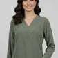 Pleated V-Neck Top - Olive | Polyester