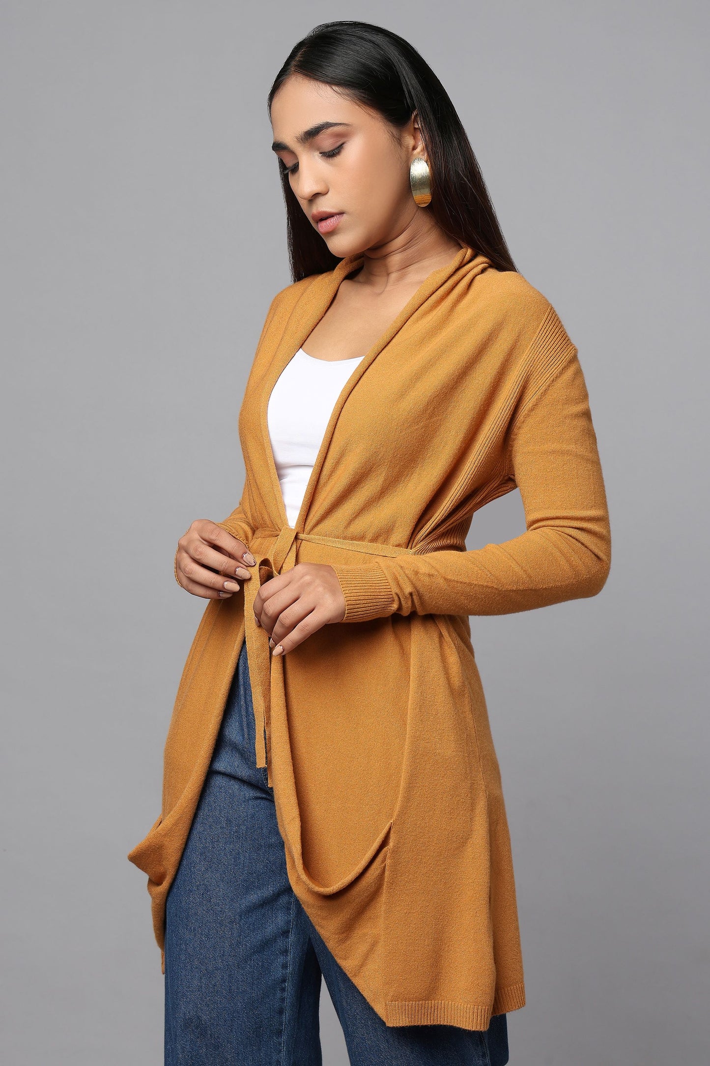 Versatile Belted Knitwear - Ocher