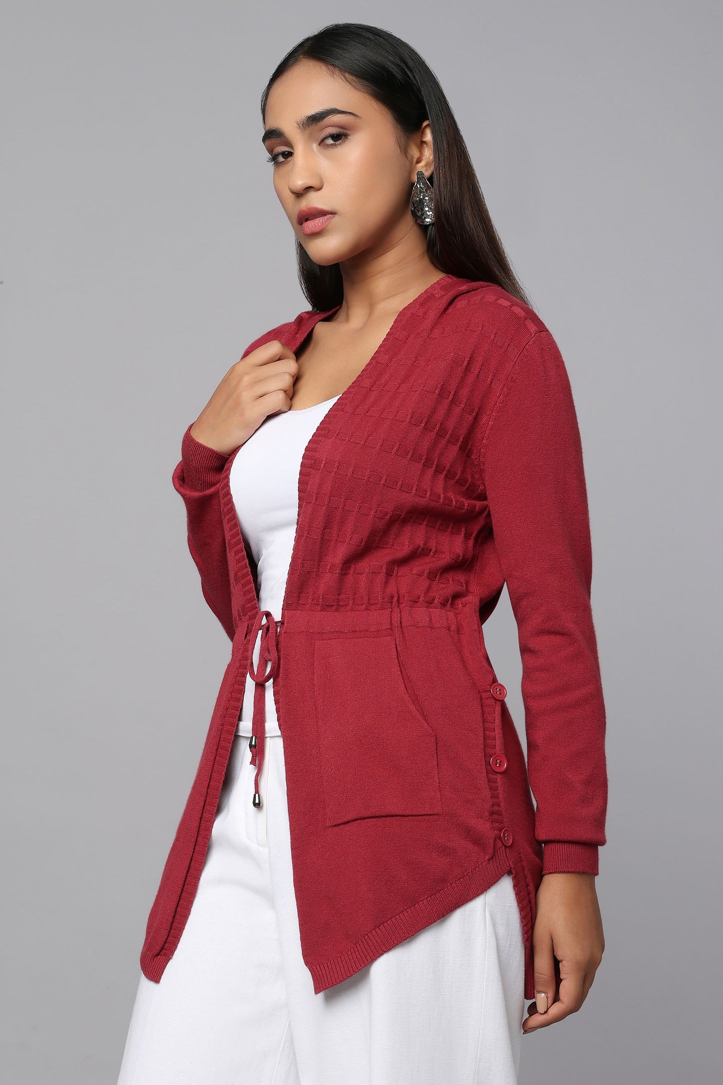 Everyday Knit Hoodie with Pockets - Maroon