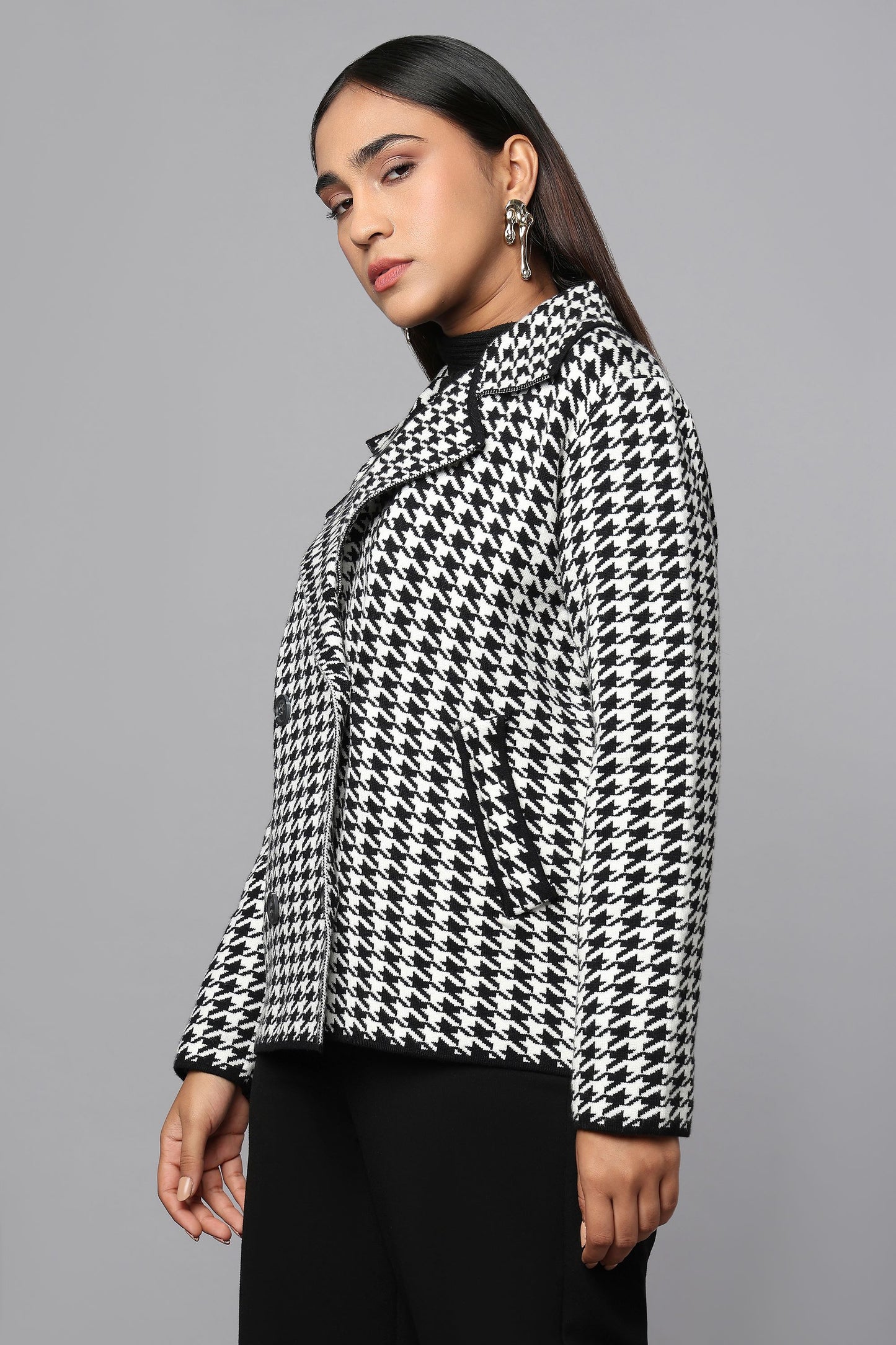 Houndstooth Heritage Black & White Knit Jacket