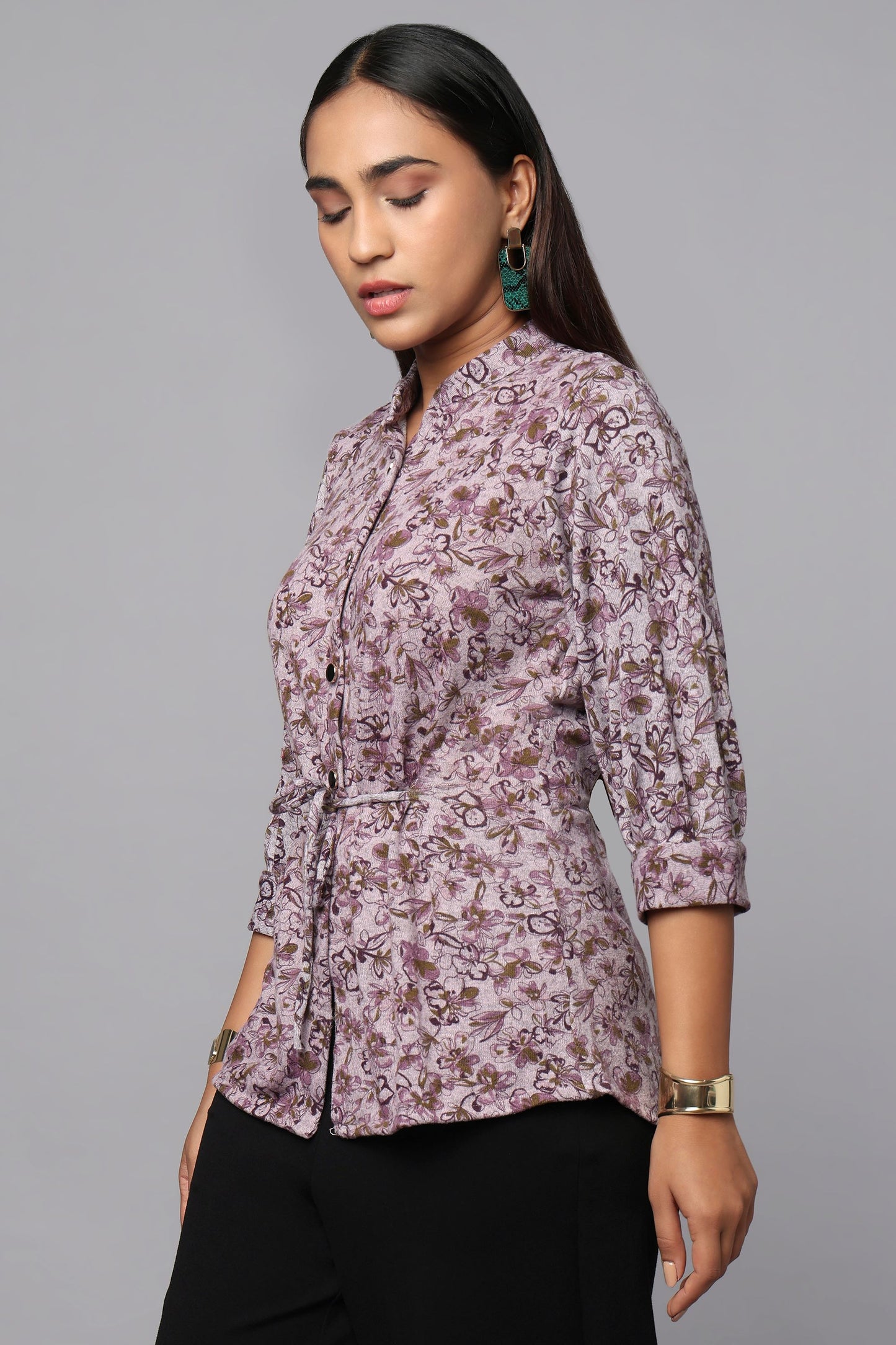 Floral Waist-Tie Shirt Top