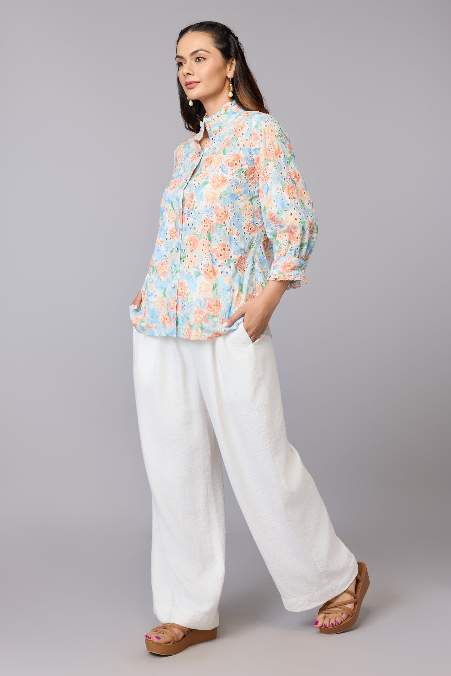 Cloudy Florals Mandarin Top