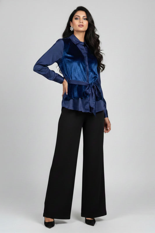 Front Tie-Up Shirt Top - Blue | Velvet