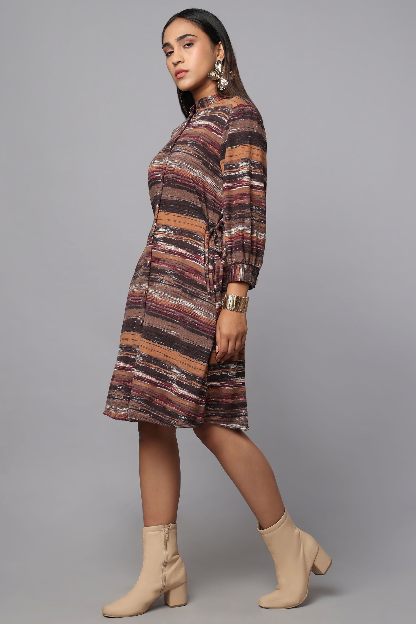Earthline Knit Shirt Dress with Drawstring Waist