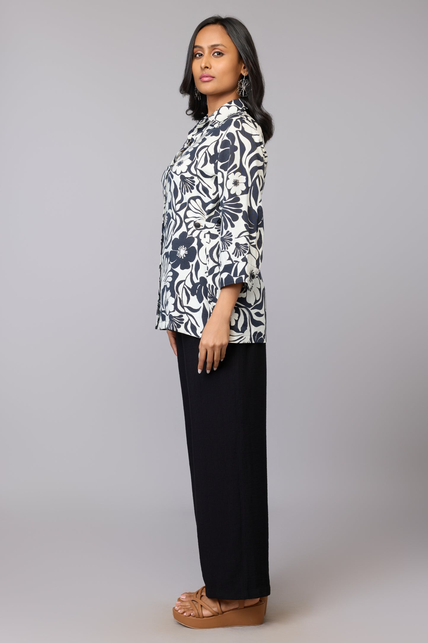 Monochrome Floral Shirt Top