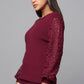 Lace Sleeve Maroon Knit Sweater