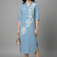 Embroidered Shirt Collar Midi Dress - Blue | Lyocell Denim