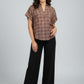 Short Sleeve Printed V-Neck Top – Rust | Viscose Blend