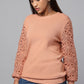 Lace Sleeve Pink Knit Sweater