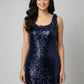 Blue Sequin Bodycon Midi Dress