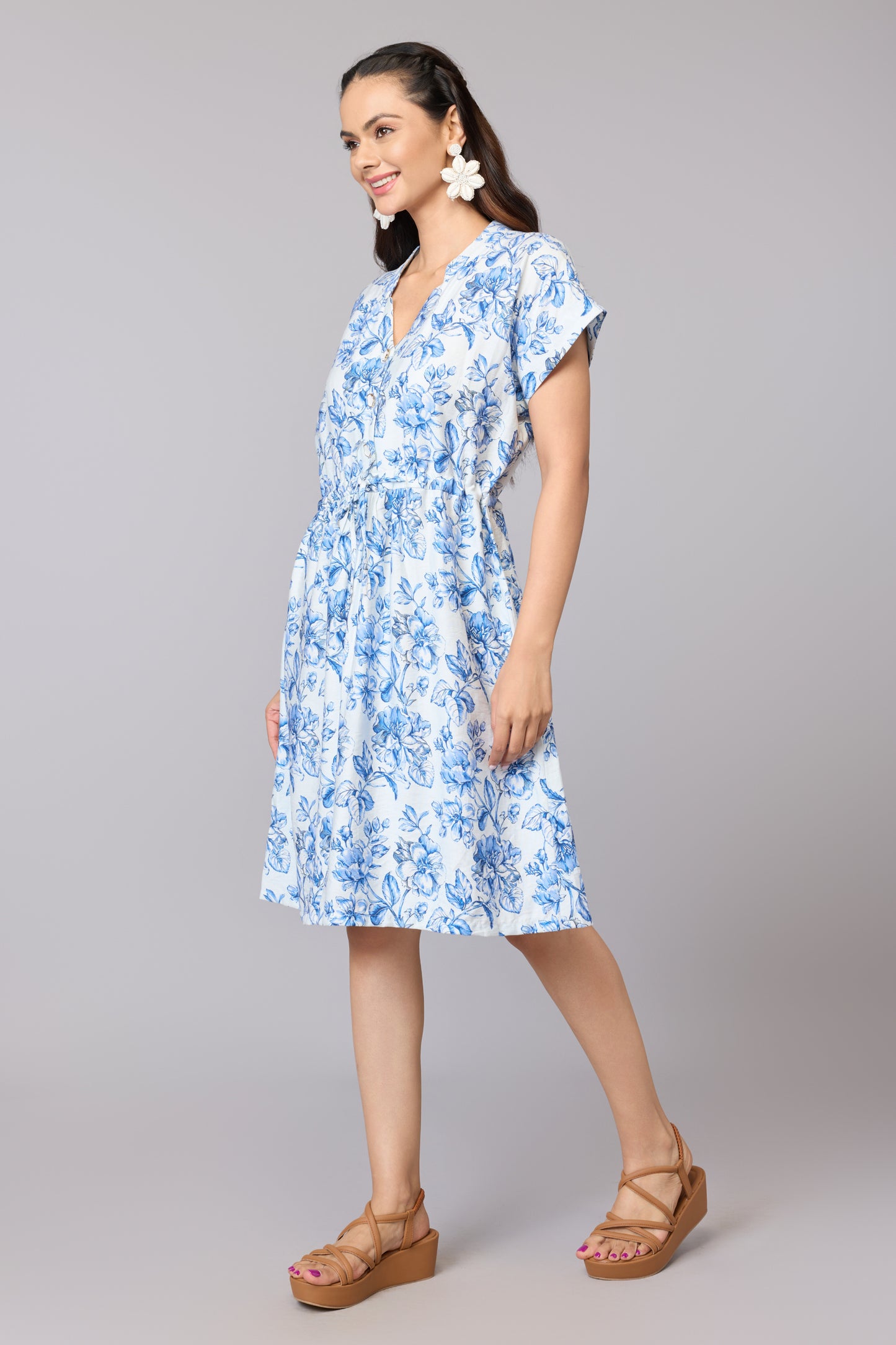 Blue Blossom Drawstring Dress