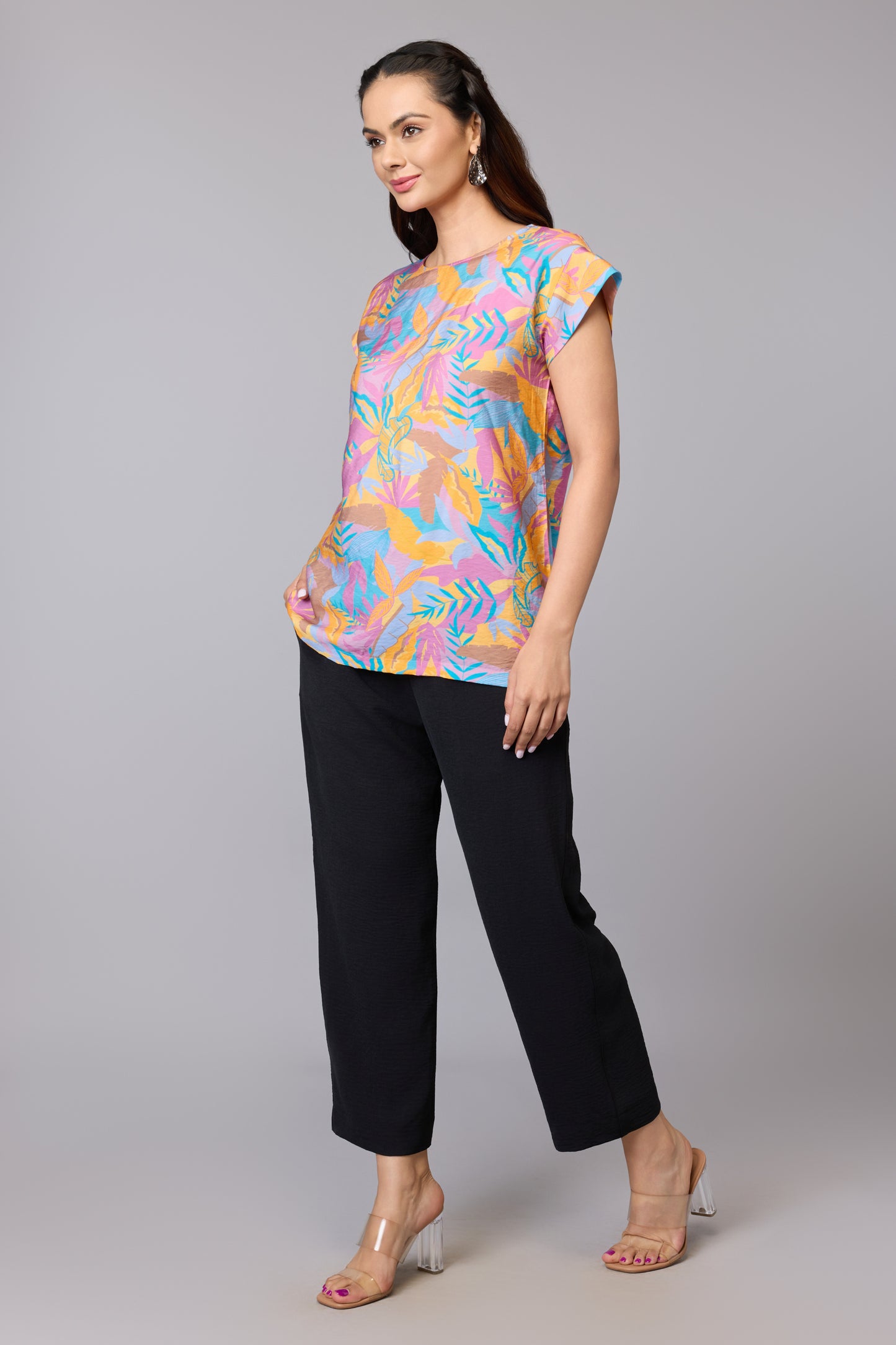 Tropical Printed Cap Sleeve Top – Multi | Viscose Blend