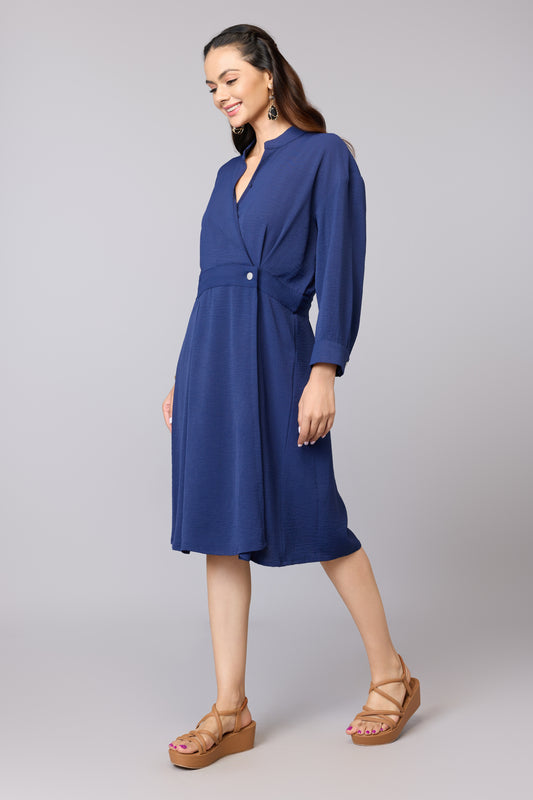 Blue Overlap Midi Dress