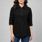 Black Textured Zip-Neck Top