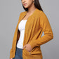 Knit Zip-Front Ocher Sweater with Pocket Detail
