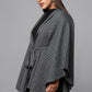 Belted Cape Sweater with Flared Hem - Black