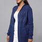 Hooded Embellished Longline Cardigan - Blue