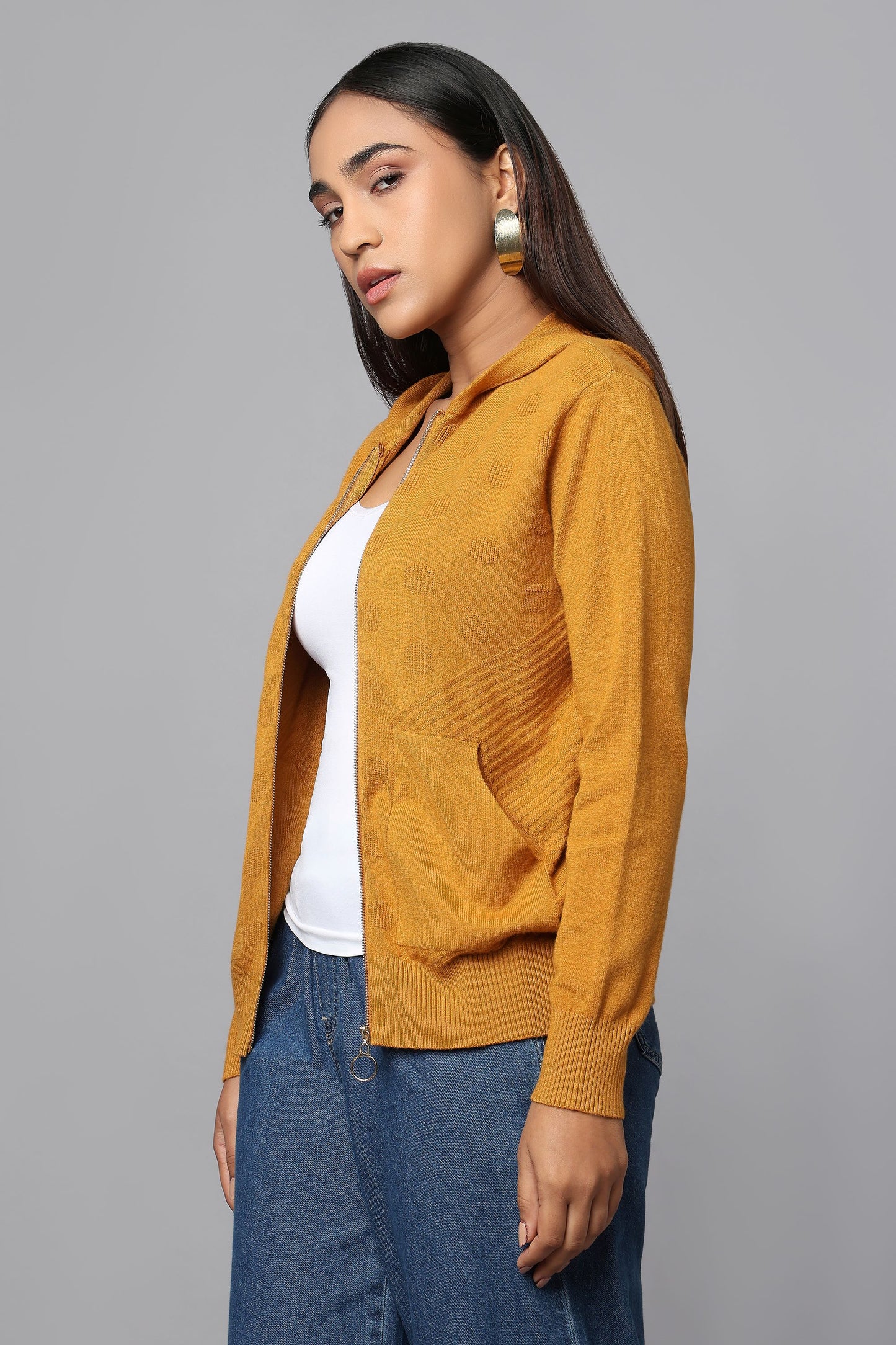 Hoodie Ocher Knit Sweater