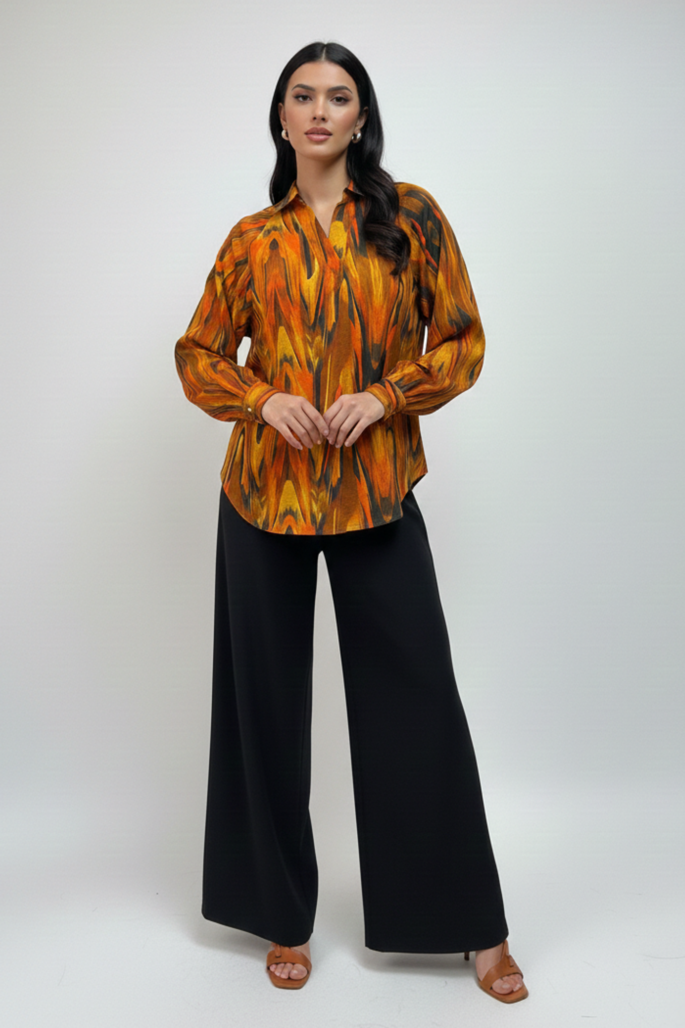 Abstract Printed Collared Top – Multi | Modal