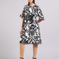 Black & White Floral Tie-Up Dress