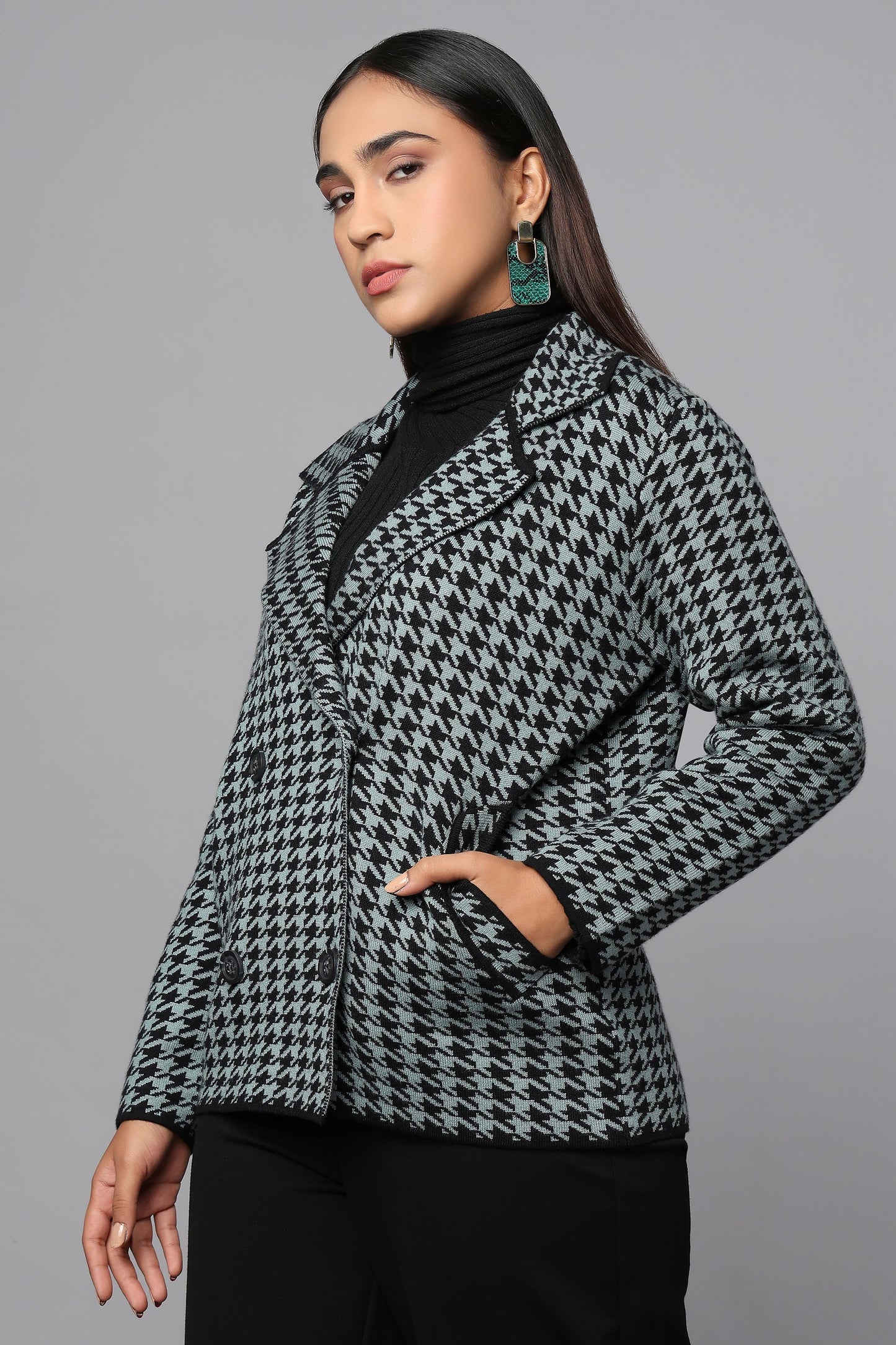 Houndstooth Heritage Green Knit Jacket