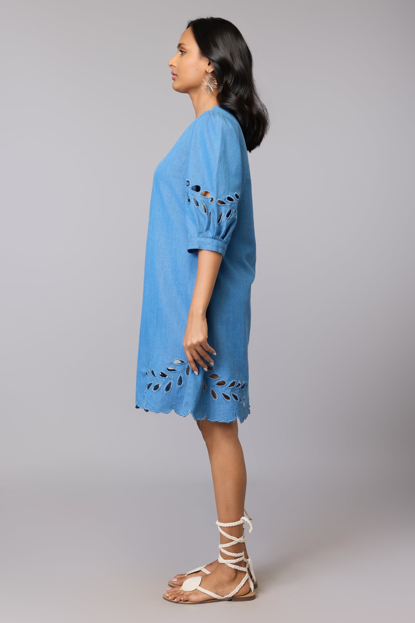 Blue Lyocell Denim A-Line Dress