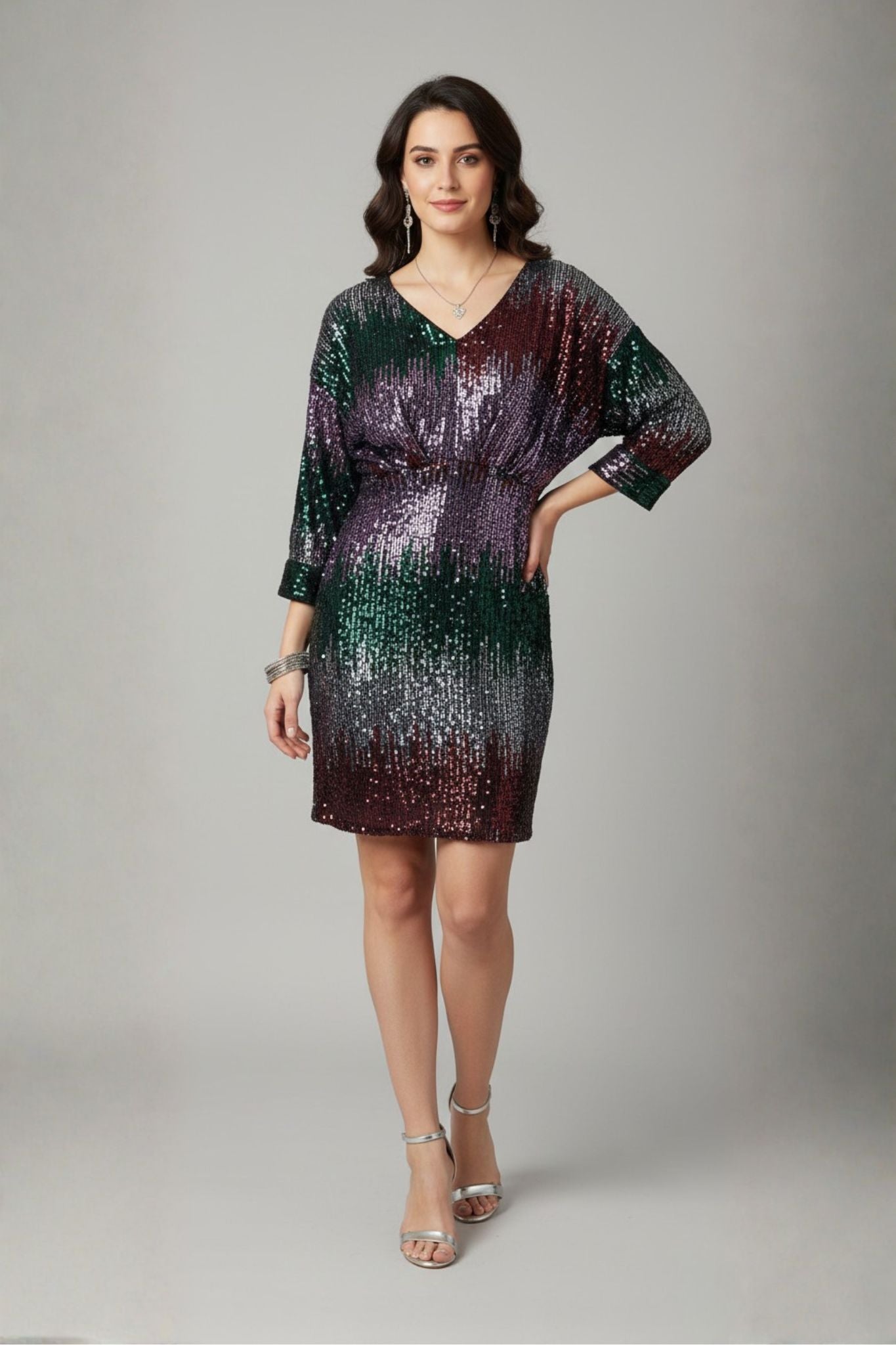 Multicolour Sequin Midi Dress