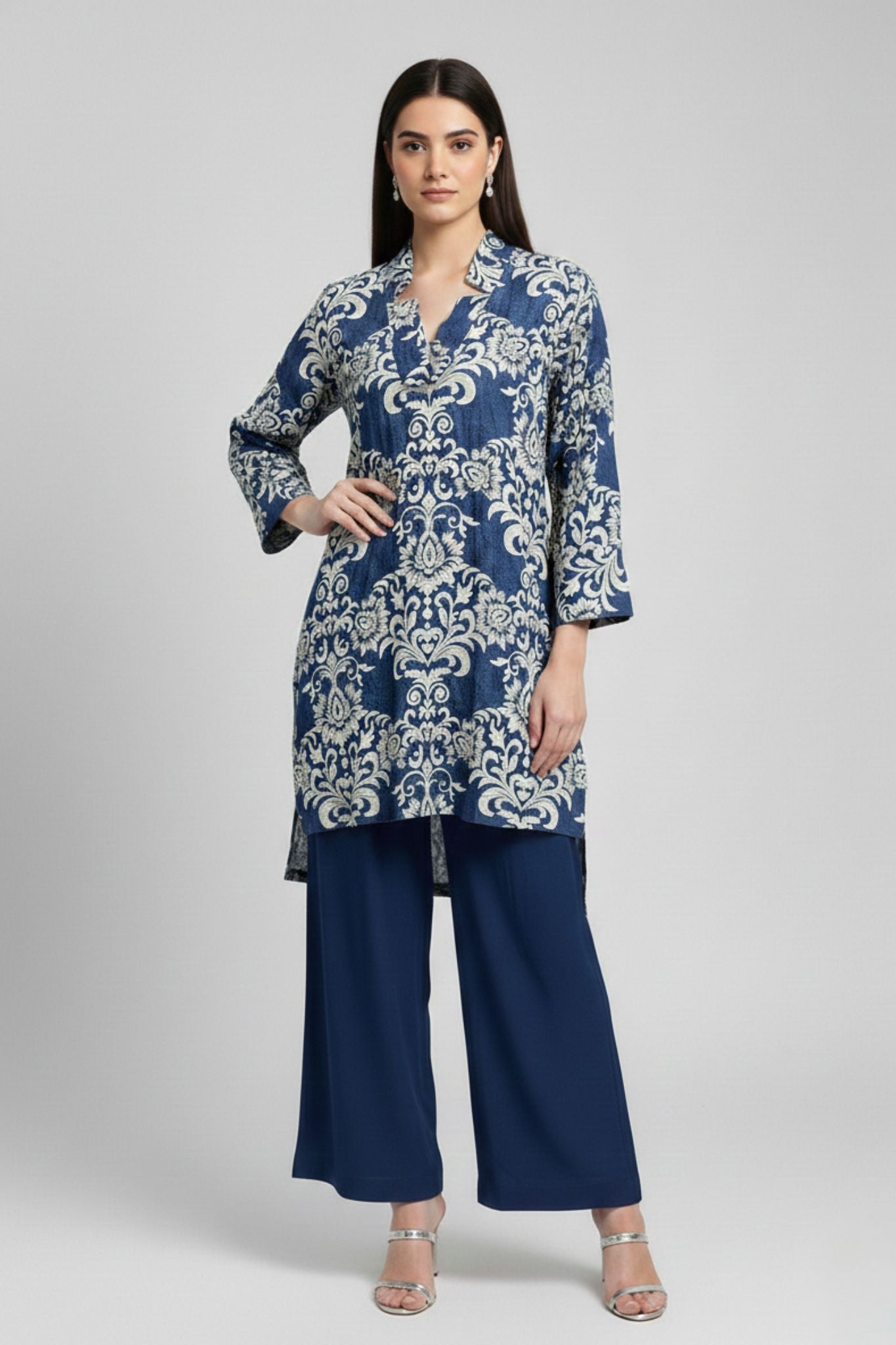 Longline Printed Tunic - Blue | Lyocell Denim