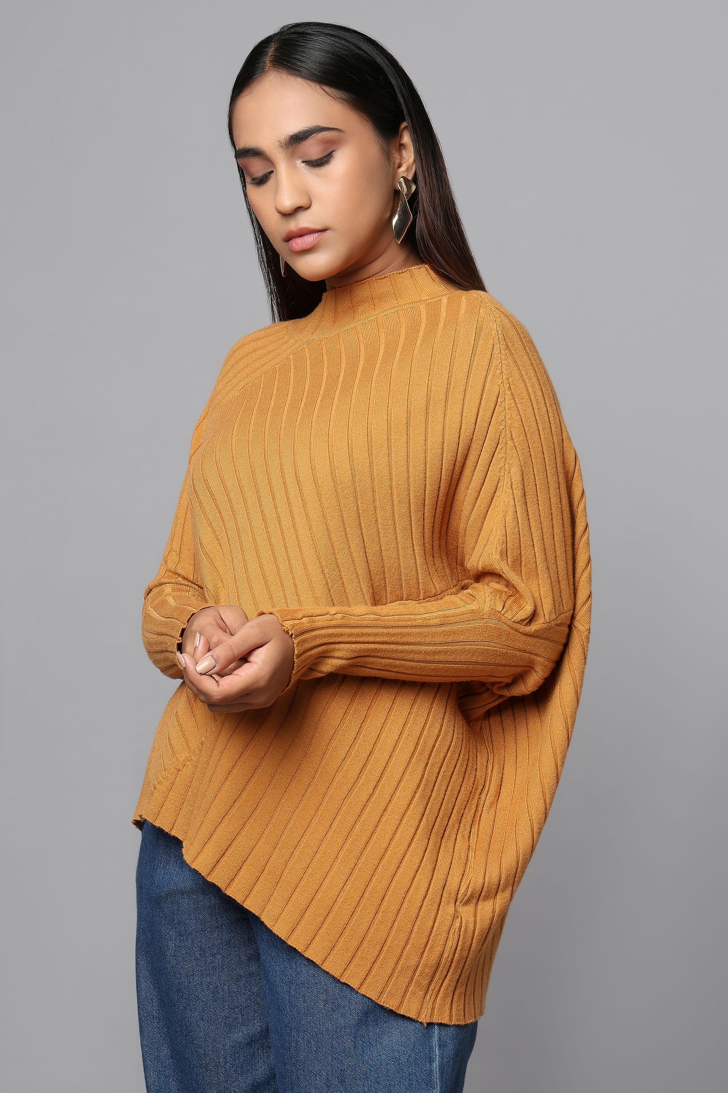 Effortlessly Chic Asymmetrical Sweater - Ocher