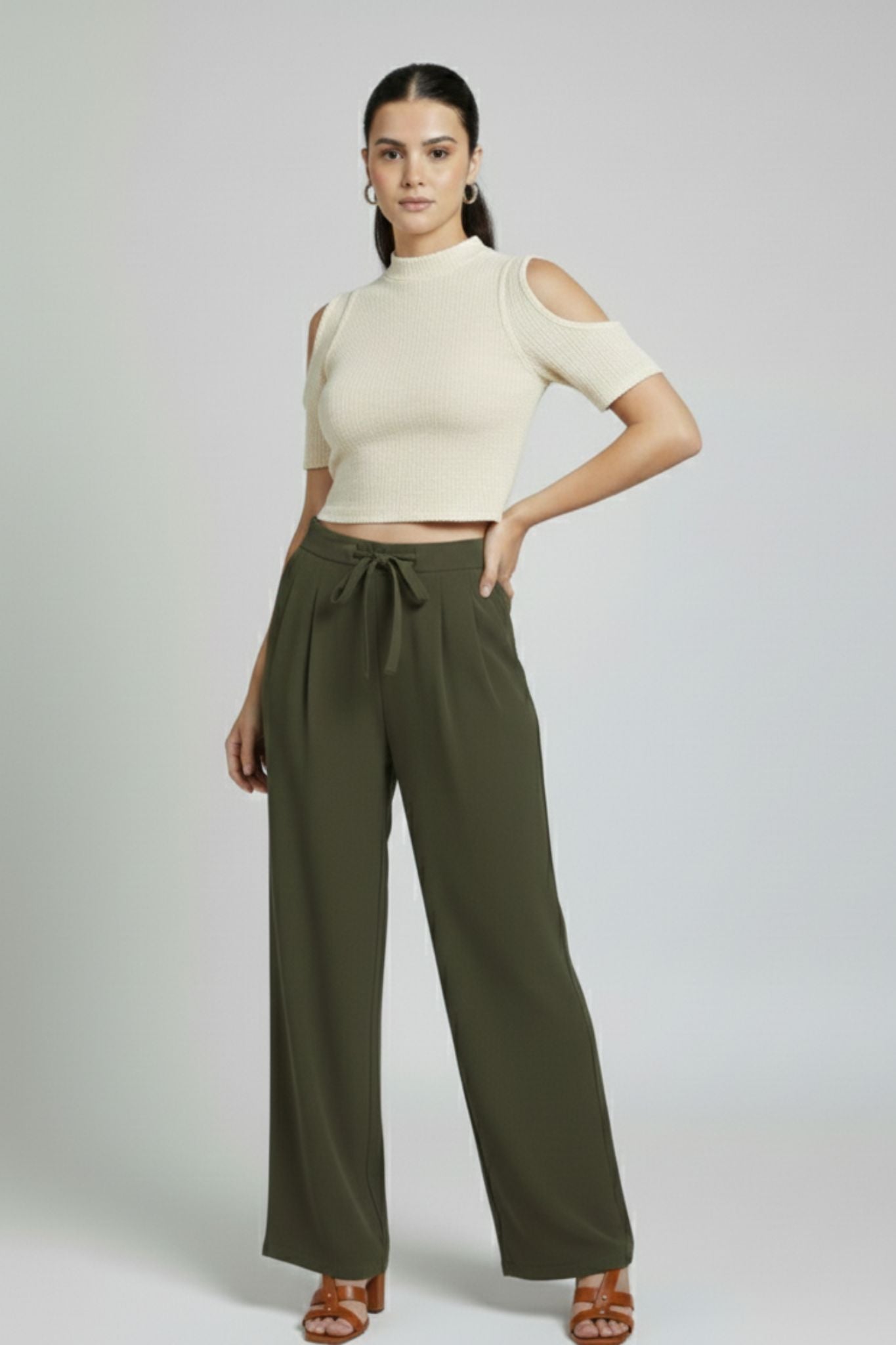 Minimal Straight Fit Trousers - Olive | Polyester