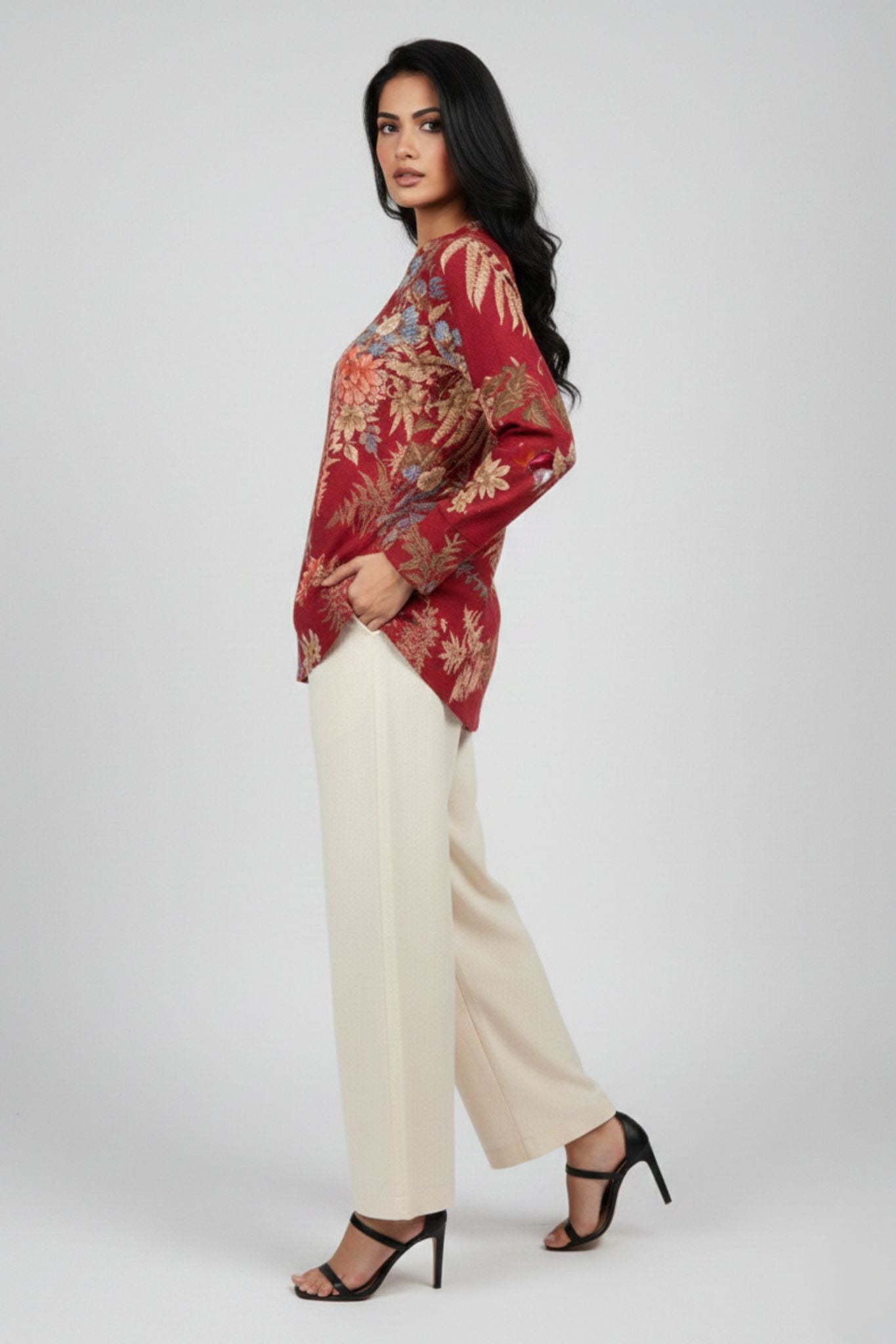 V-Neck Floral Tunic – Red | Viscose Blend