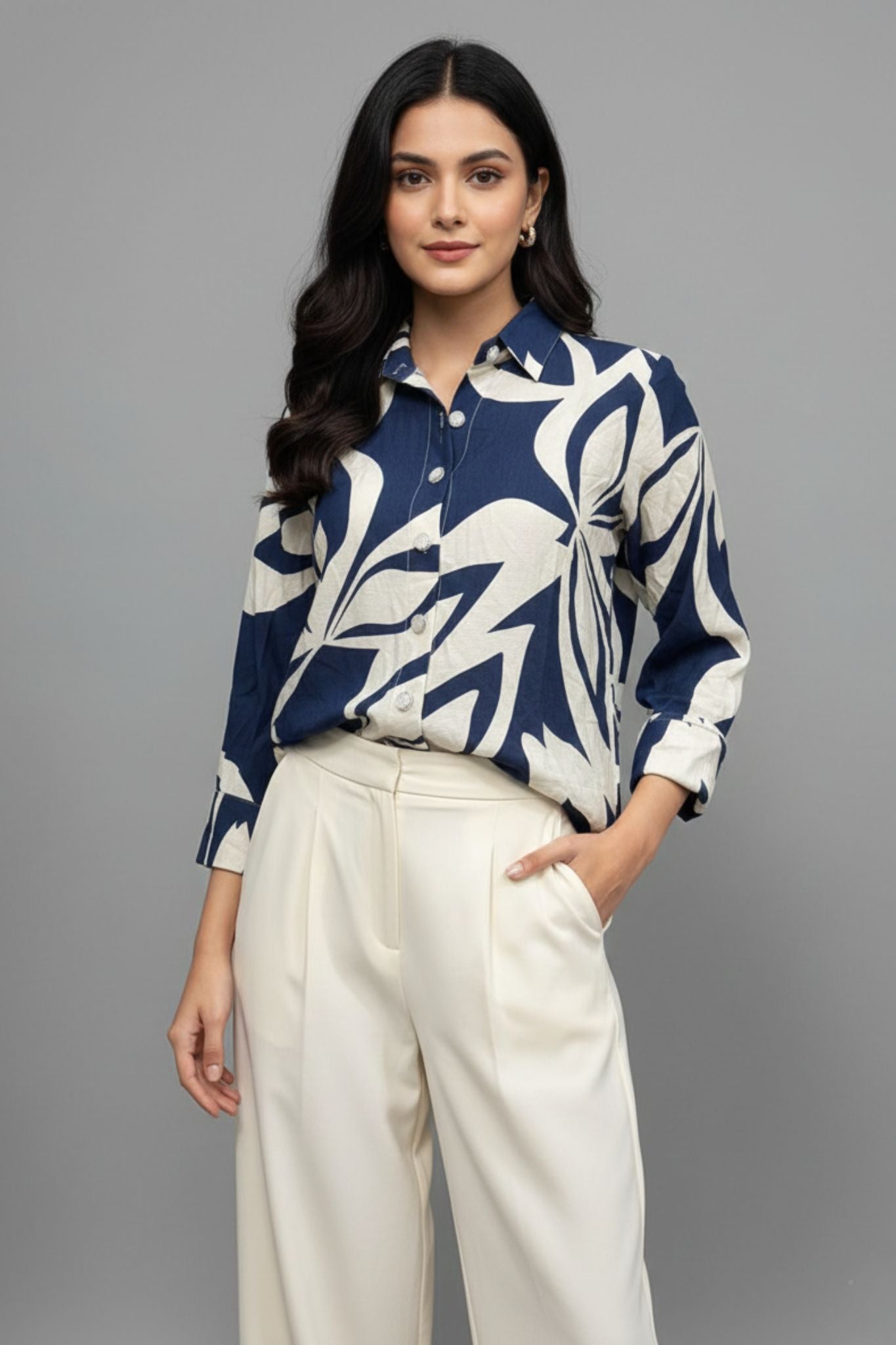 Modern Floral Shirt - Navy | Viscose Blend