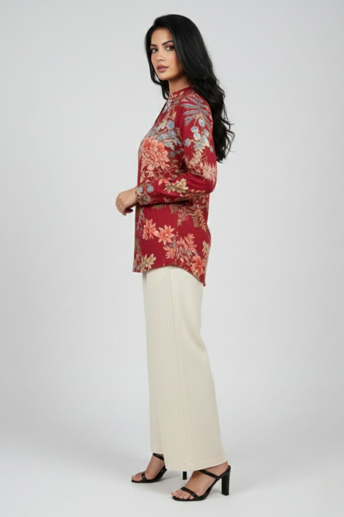 V-Neck Floral Tunic – Red | Viscose Blend