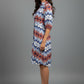 Blue Chevron Pattern Shirt Dress