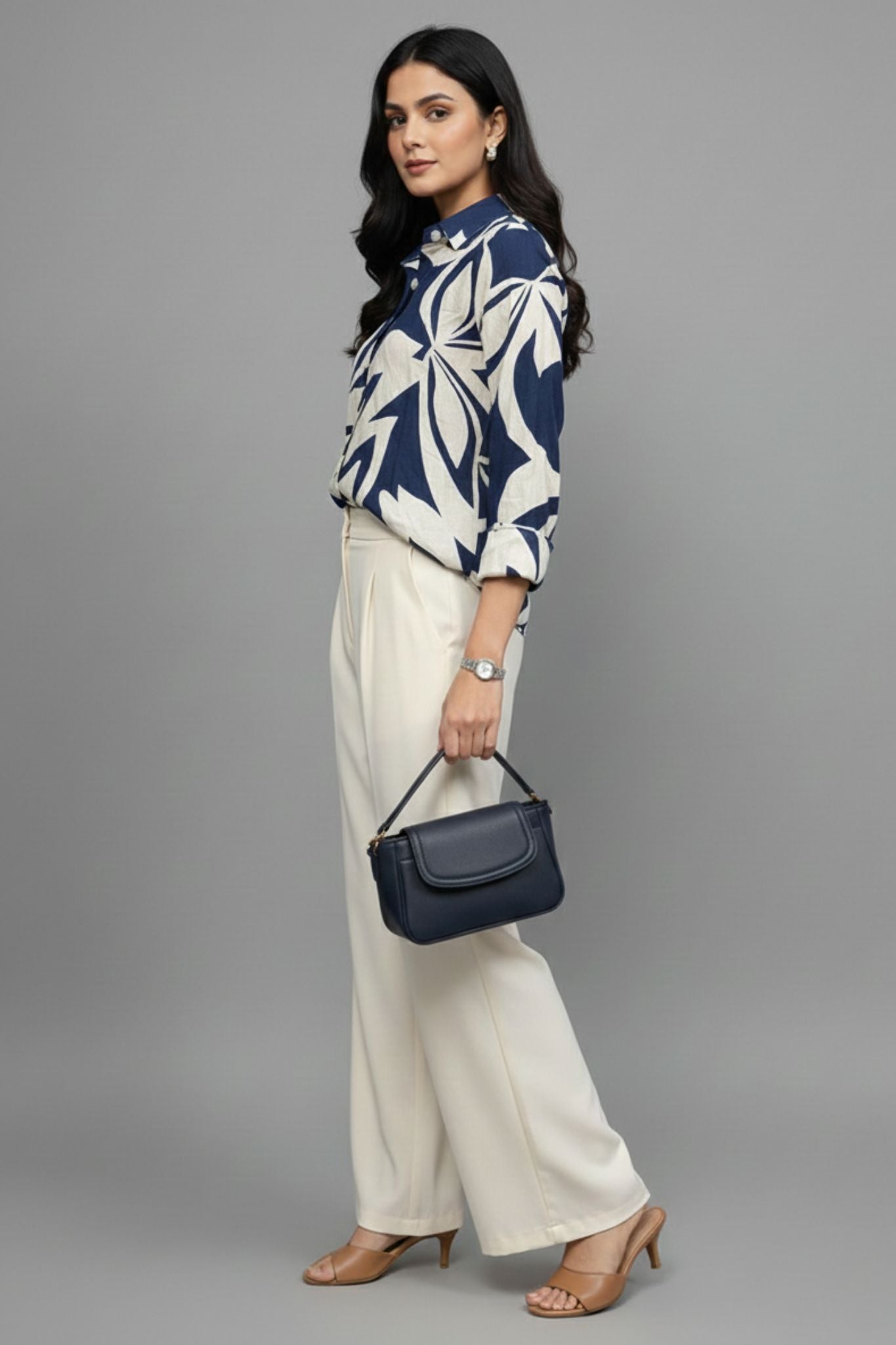 Modern Floral Shirt - Navy | Viscose Blend