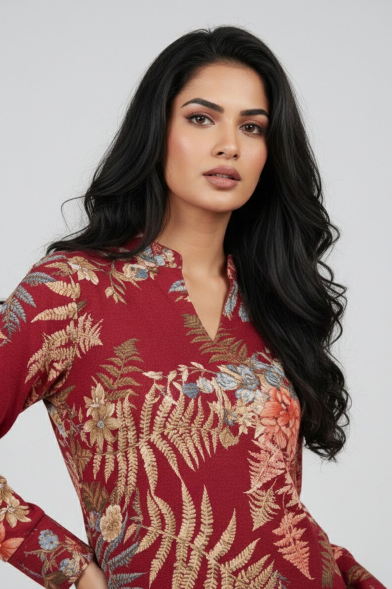 V-Neck Floral Tunic – Red | Viscose Blend