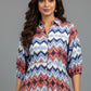 Blue Chevron Pattern Shirt Dress