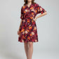 Floral Collared Tie-Up Dress – Cranberry | Viscose Blend