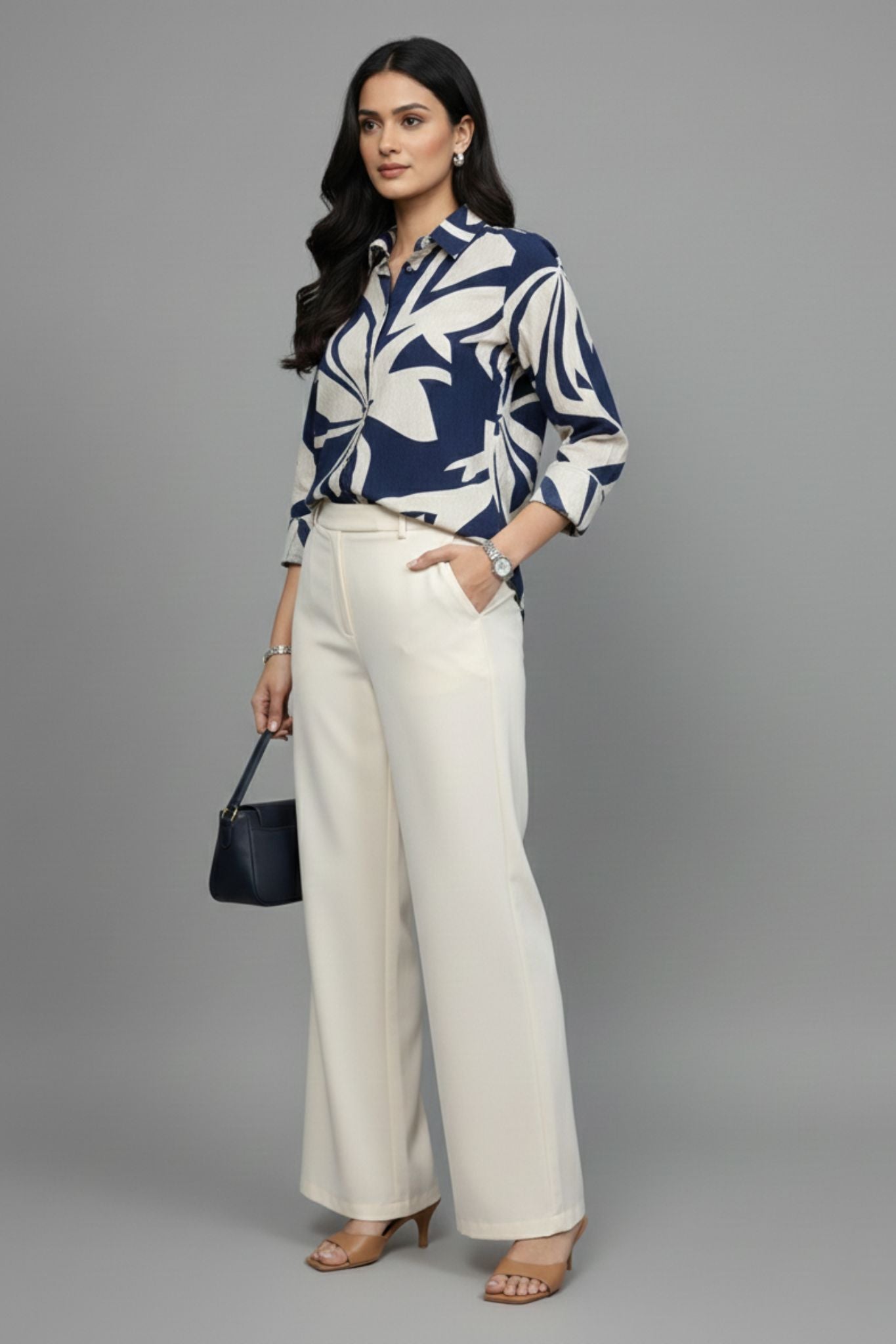 Modern Floral Shirt - Navy | Viscose Blend