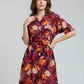 Floral Collared Tie-Up Dress – Cranberry | Viscose Blend