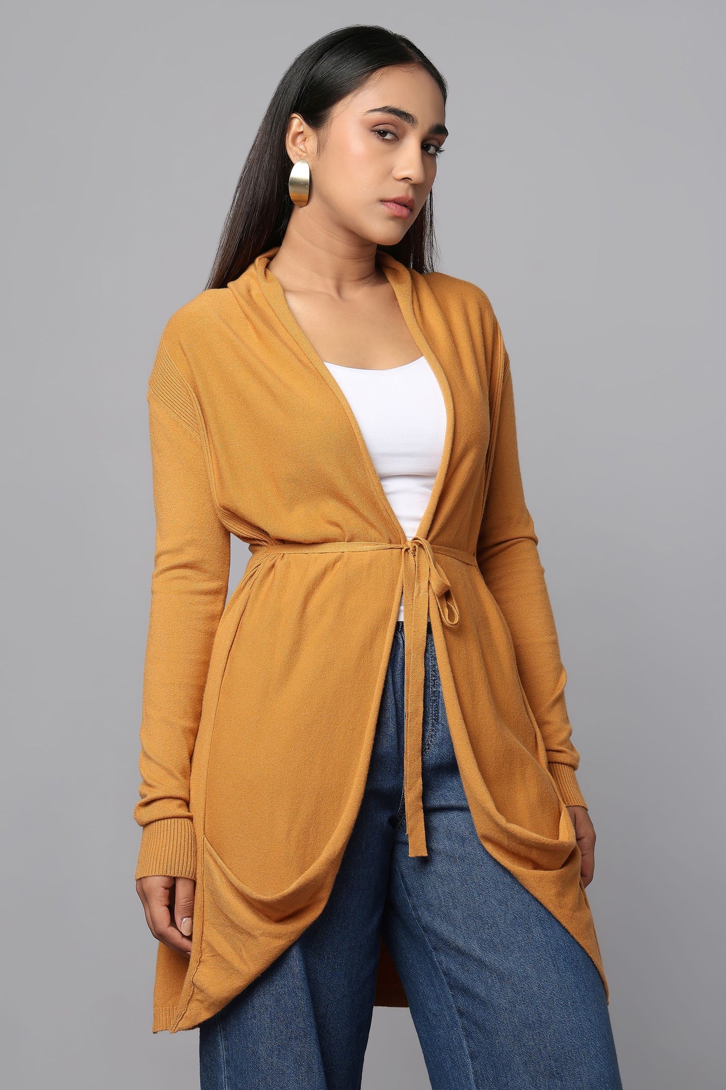 Versatile Belted Knitwear - Ocher