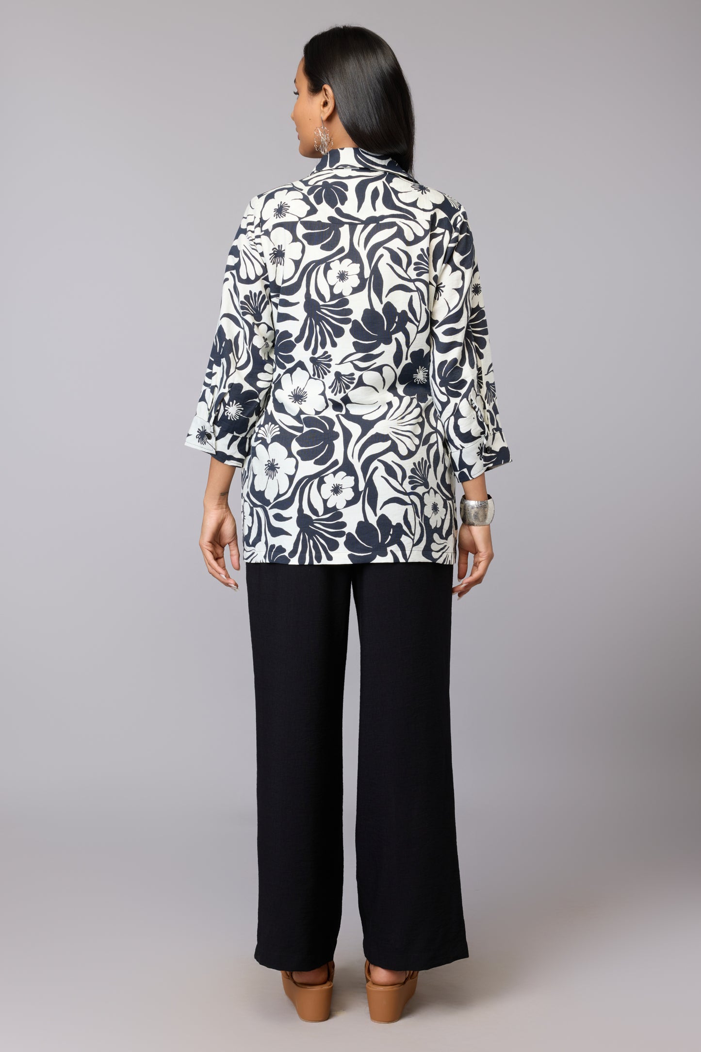 Monochrome Floral Shirt Top