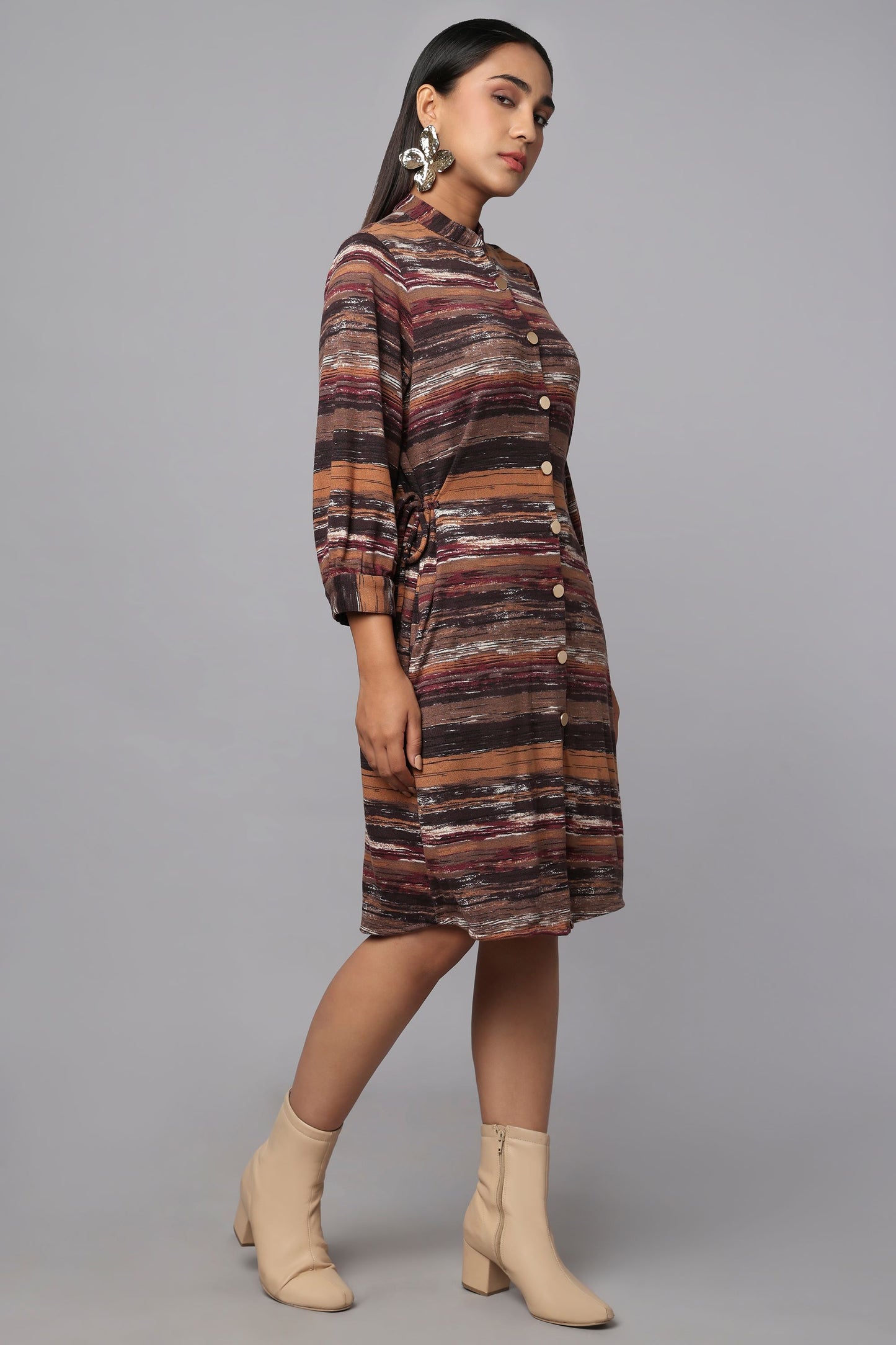 Earthline Knit Shirt Dress with Drawstring Waist