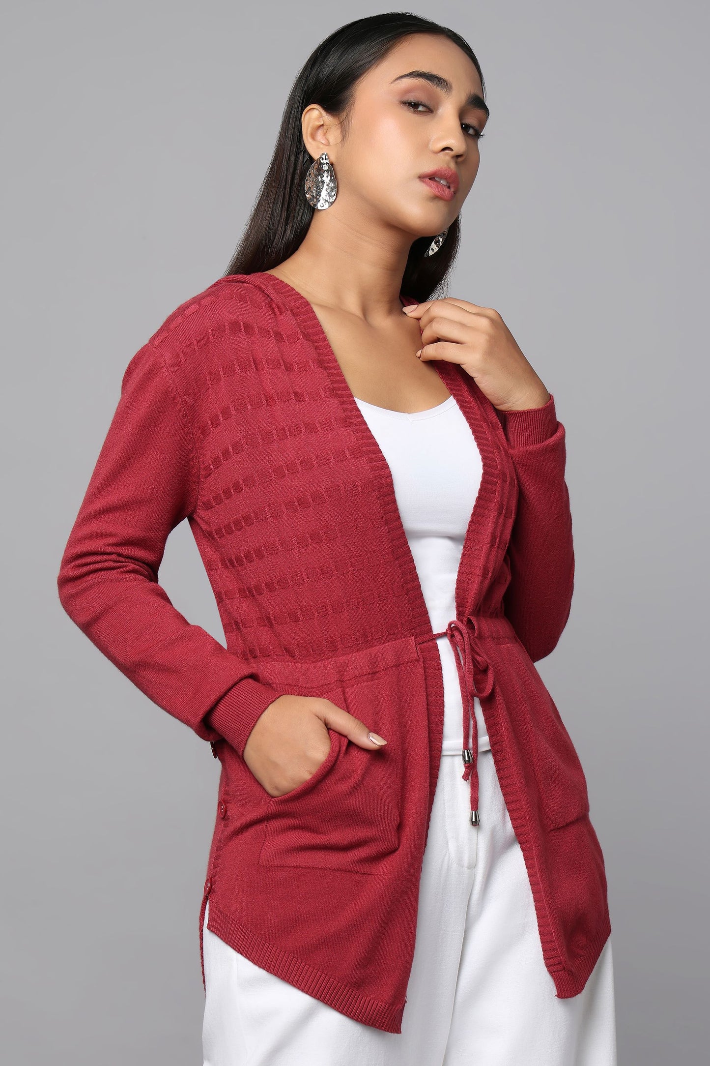 Everyday Knit Hoodie with Pockets - Maroon